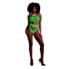 Cut Out Thong Bodysuit Neon Green One Size