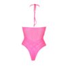 Halter Tie Neck Bodysuit Neon Pink Plus Size - Image 8
